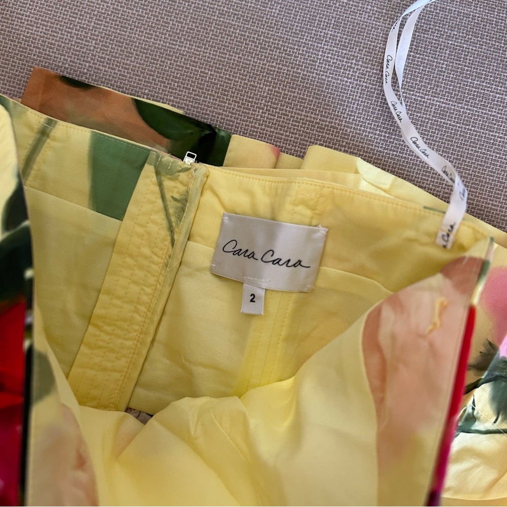 Cara Cara Daria Midi Dress - Le Rose Yellow Red Floral Strapless Cocktail Weddin - Picture 7 of 12